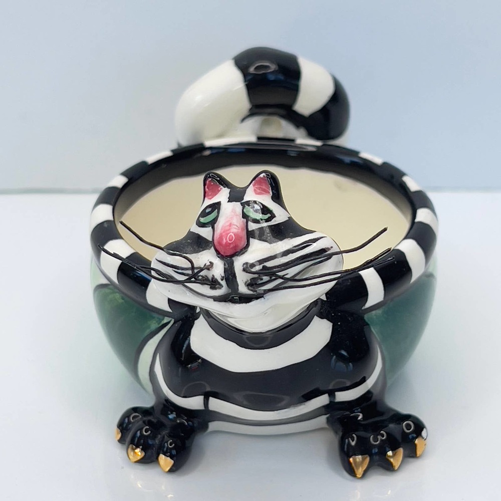Vintage Black and White Cat Ceramic Bowl